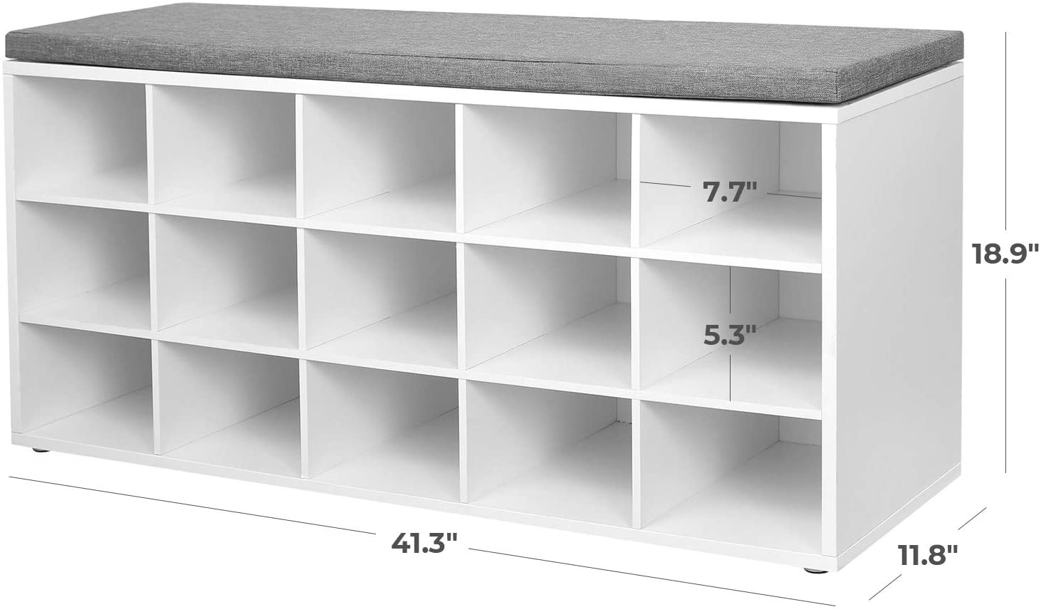 Shoe Bench with Cushion, 15-Cube Storage Bench, Holds up to 440 lb