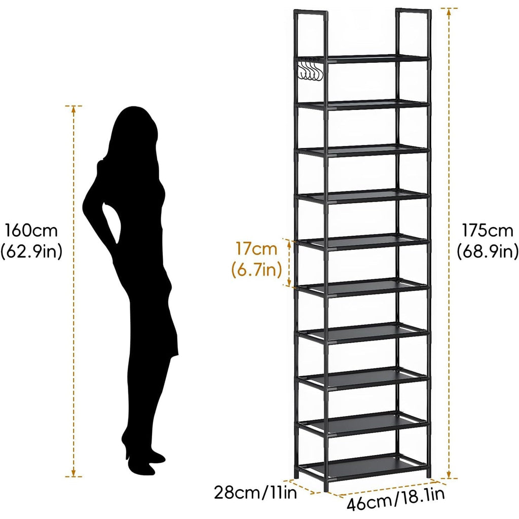 Simple Storage Cabinet Single Row Shoe Rack Black Entrance With Hook
