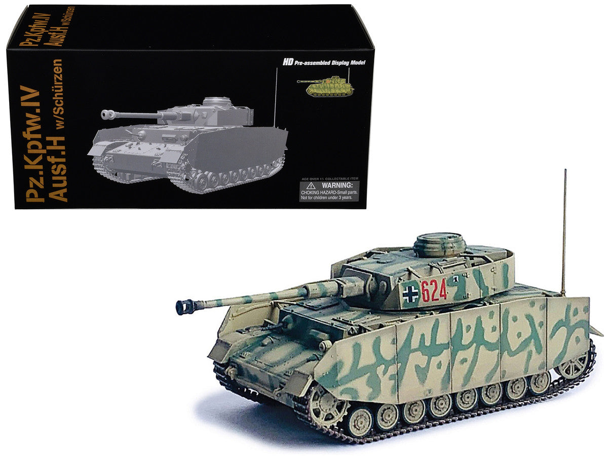 Germany Pz.Kpfw.IV Ausf.H with Schurzen Tank #624 "3.Pz.Div. Ukraine" (1943) "NEO Dragon Armor" Series 1/72 Plastic Model by Dragon Models