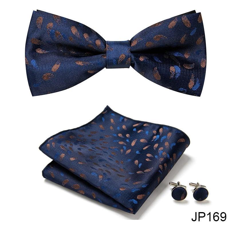 Men's Formal Bow Tie Handkerchief and Cuff links Set