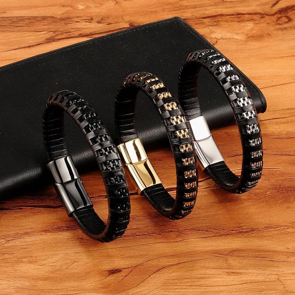 Men's Stainless Steel Multi-leather Rope Bracelets