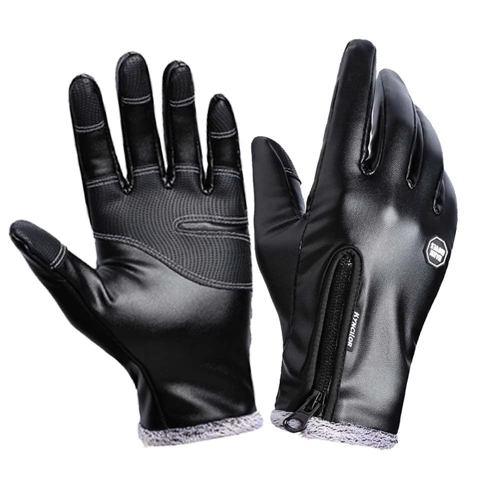 Windproof And Waterproof Zipper Faux Leather Gloves