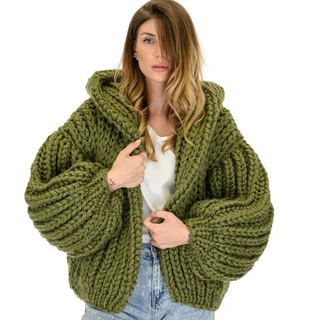 Women's Loose And Lazy Style Hooded Cardigan Sweater