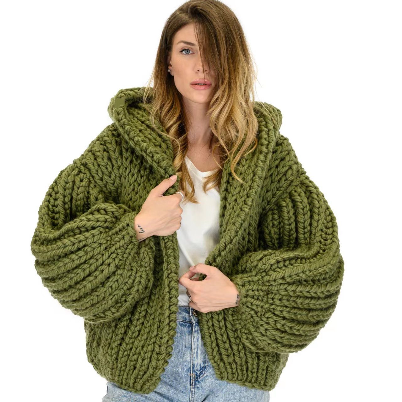 Women's Loose And Lazy Style Hooded Cardigan Sweater
