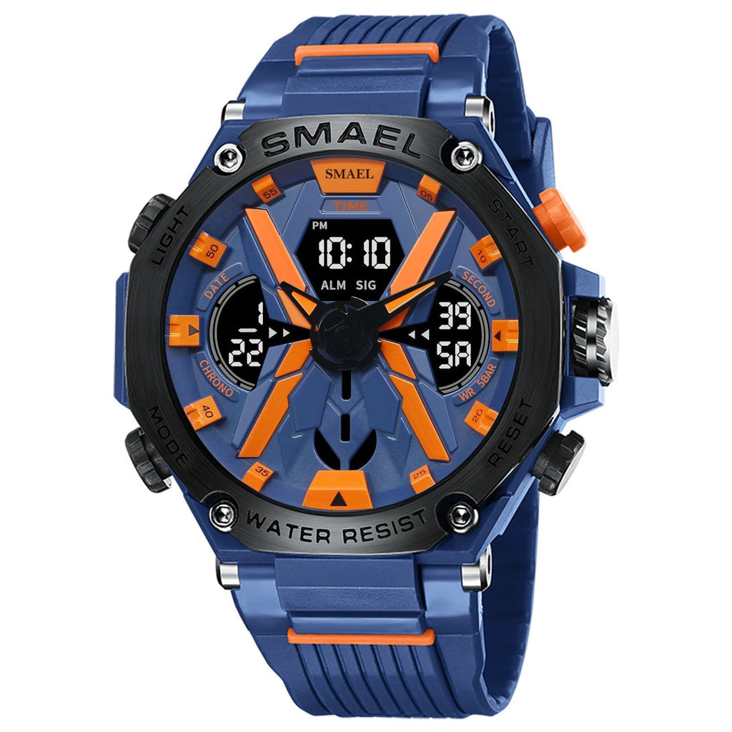 Men's Multifunctional Digital Double Display Waterproof Alloy Sports Quartz Watch