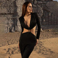 Elegant Deep V Long Sleeve Dress Sexy Cutout