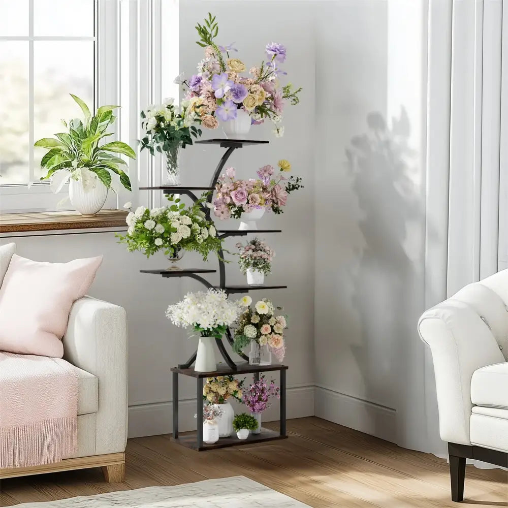 Modern black metal 7 tier plant stand display rack for living room