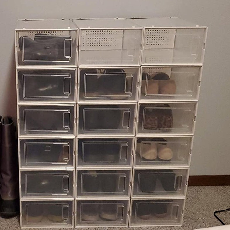 Shoe Boxes, Set of 18 Shoe Storage Organizers, Stackable and Foldable for Sneakers