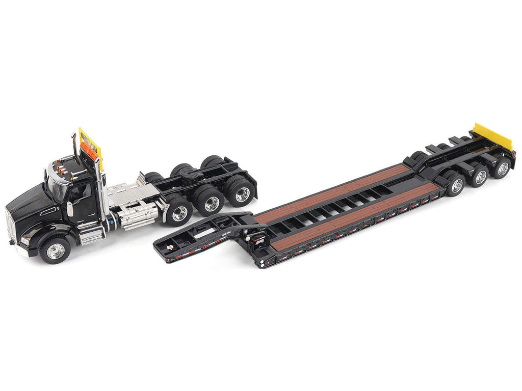 Kenworth T880 SBFA Tridem Truck with Trail King HDG Lowboy Trailer Black "Transport Series" 1/50 Diecast Model by Diecast Masters