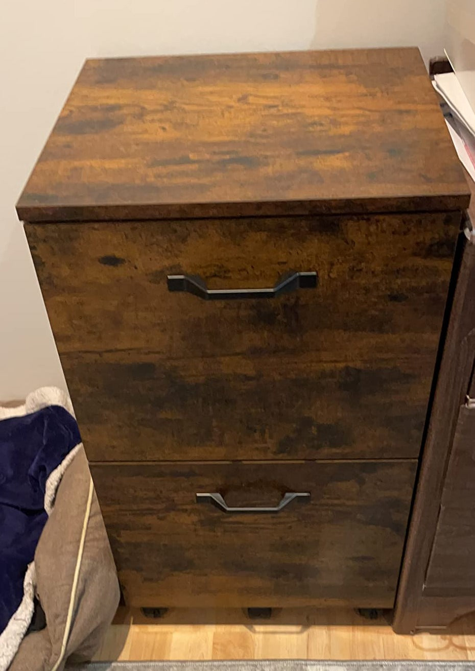 Rustic File Cabinet with 2 Drawers, Rolling Office Filing Cabinet with Wheels