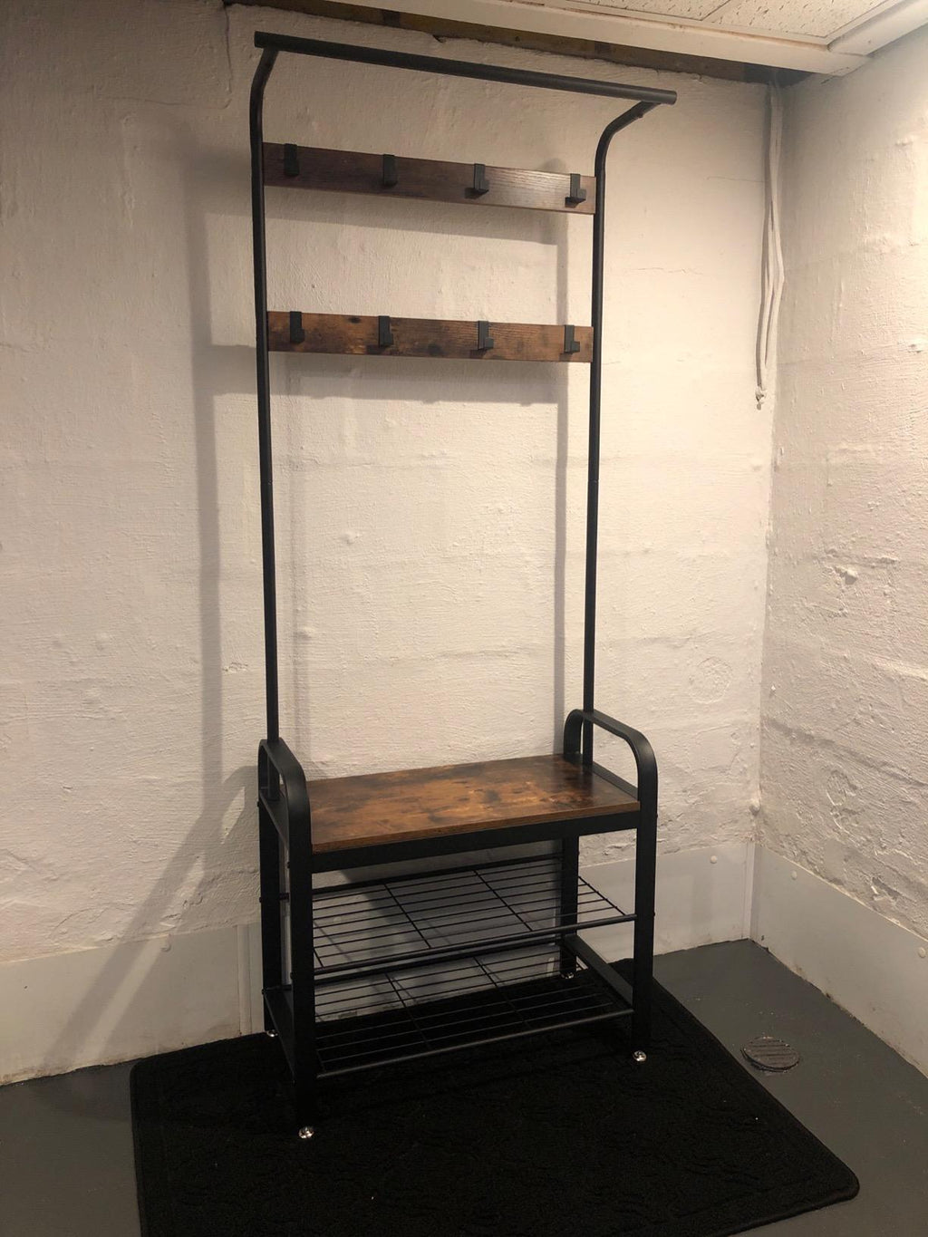 Coat Rack, Hall Tree with Shoe Bench for Entryway, Industrial Accent Furniture with Steel Frame