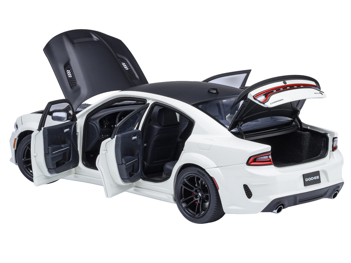 Dodge Charger SRT Hellcat Redeye Knuckle White with Matt Black Hood and Top 1/18 Model Car by Autoart
