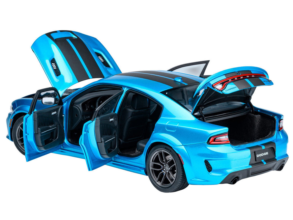 Dodge Charger SRT Hellcat Redeye B5 Blue Metallic with Carbon Stripes 1/18 Model Car by Autoart
