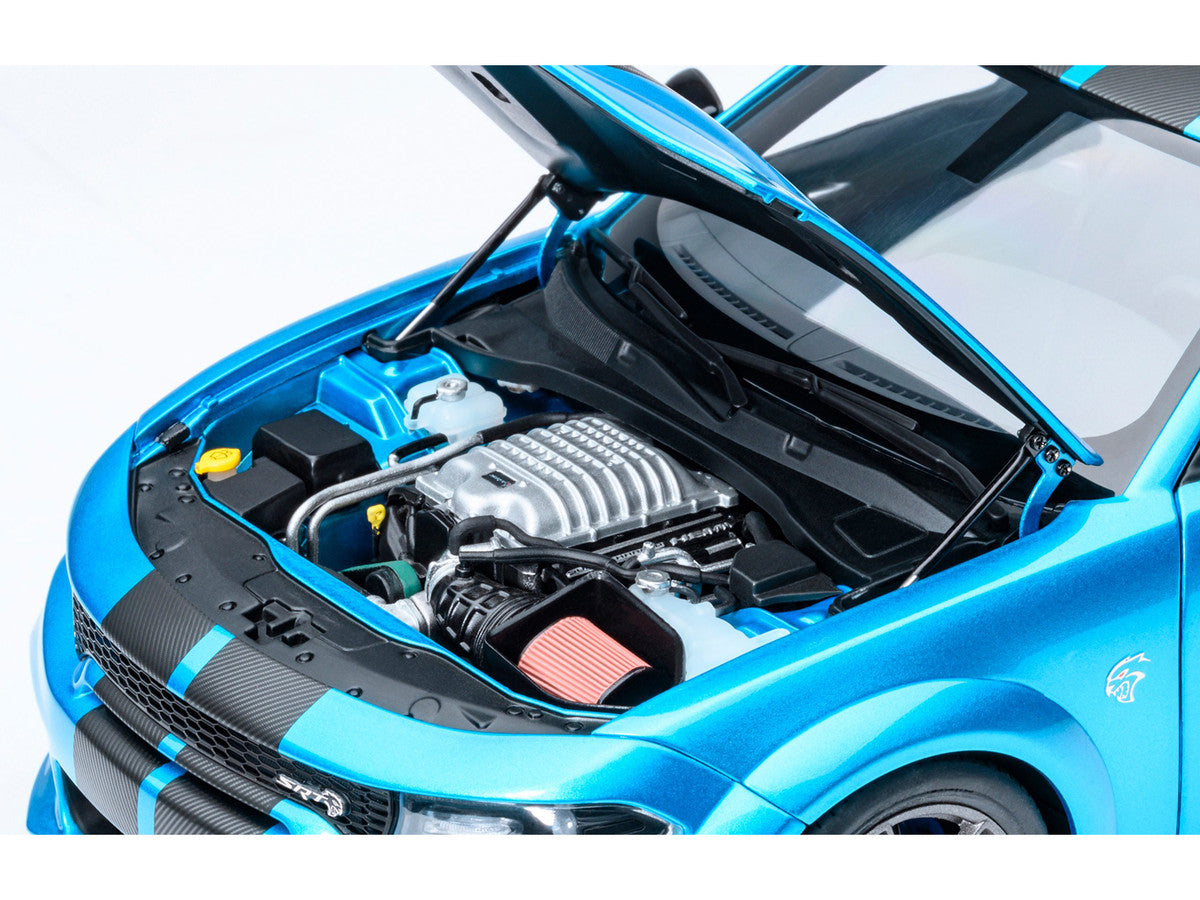 Dodge Charger SRT Hellcat Redeye B5 Blue Metallic with Carbon Stripes 1/18 Model Car by Autoart