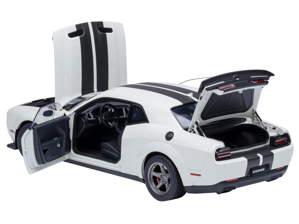 2023 Dodge Challenger SRT Super Stock Knuckle White with Carbon Stripes 1/18 Model Car by Autoart