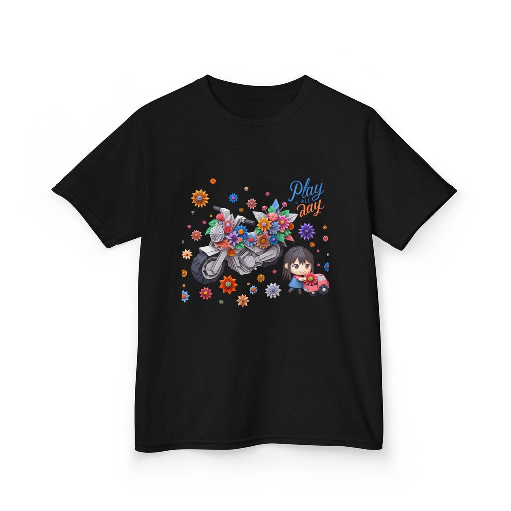 Play all Day Motorcycle Tee - Fun Floral Design for Young Adventurers