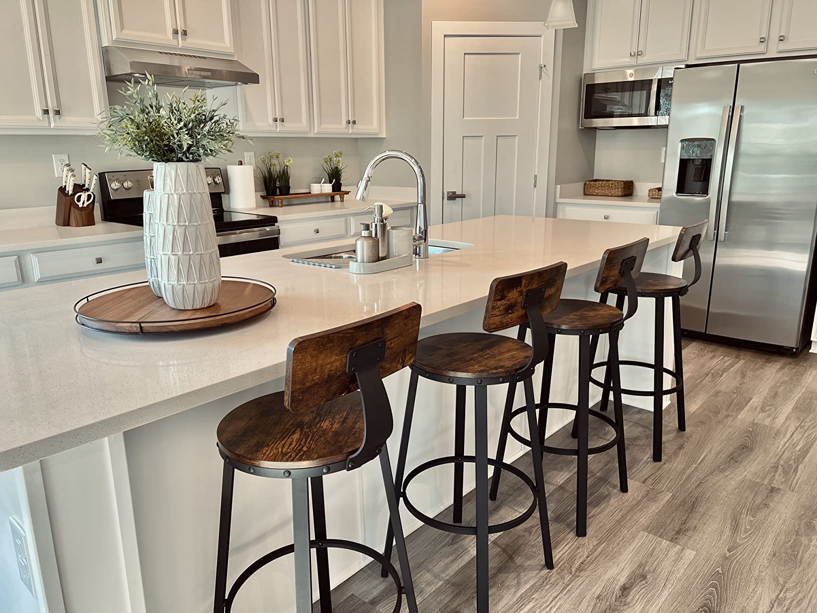 Tall Bar Stools, Set of 2 Bar Chairs, Kitchen Stools with Backrest, Steel Frame, 28.7-Inch High Seat