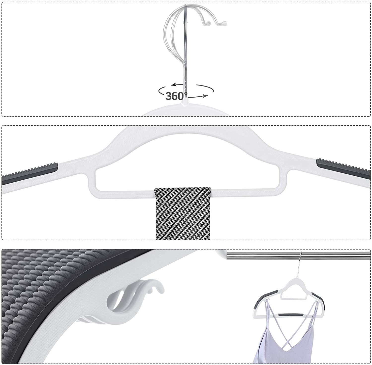 Pack of 50 Coat Hangers, Heavy Duty Plastic Hangers with Non-Slip Design, Space-Saving Clothes Hangers