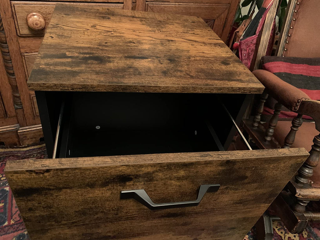 Rustic File Cabinet with 2 Drawers, Rolling Office Filing Cabinet with Wheels