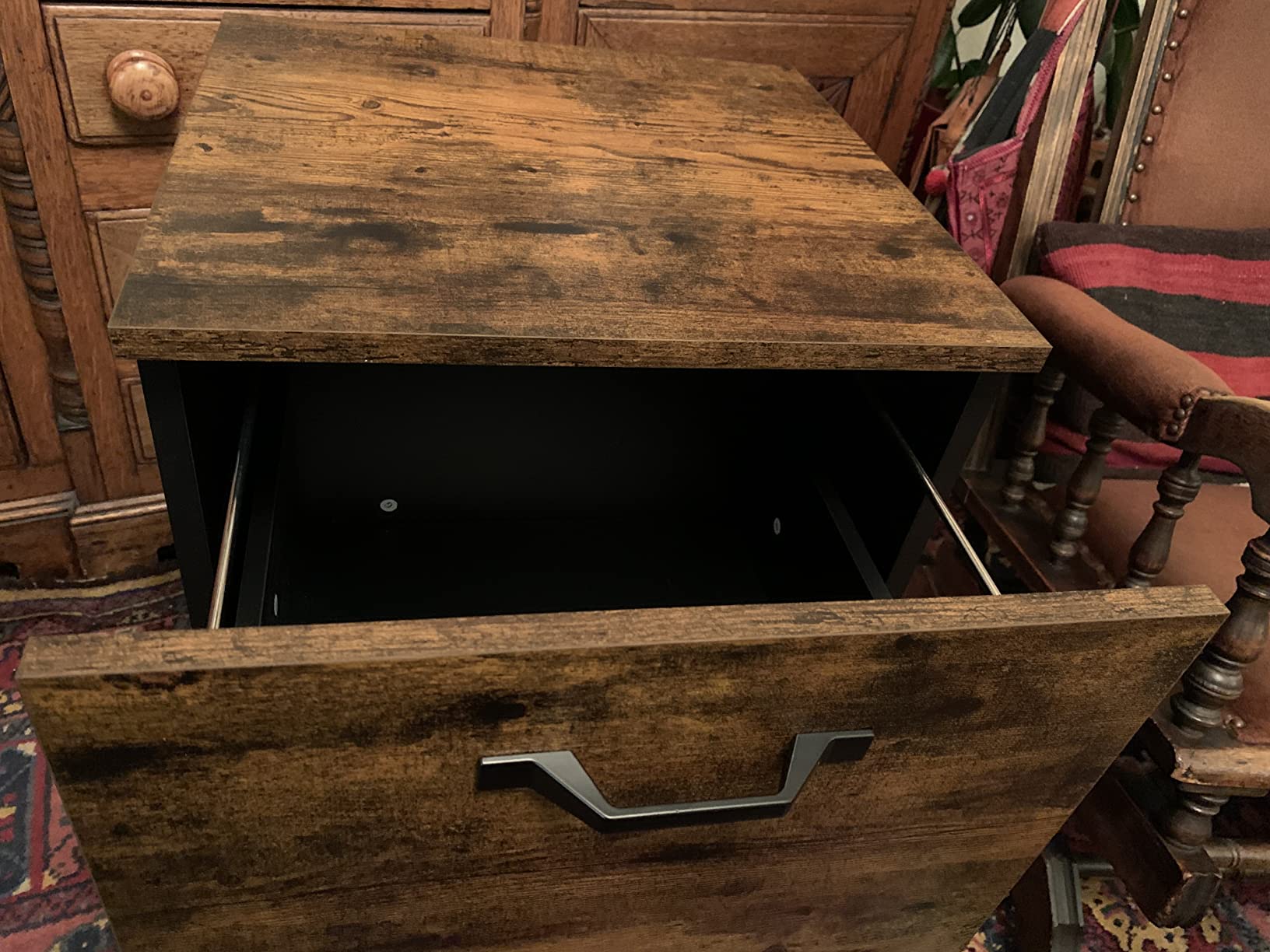 Rustic File Cabinet with 2 Drawers, Rolling Office Filing Cabinet with Wheels