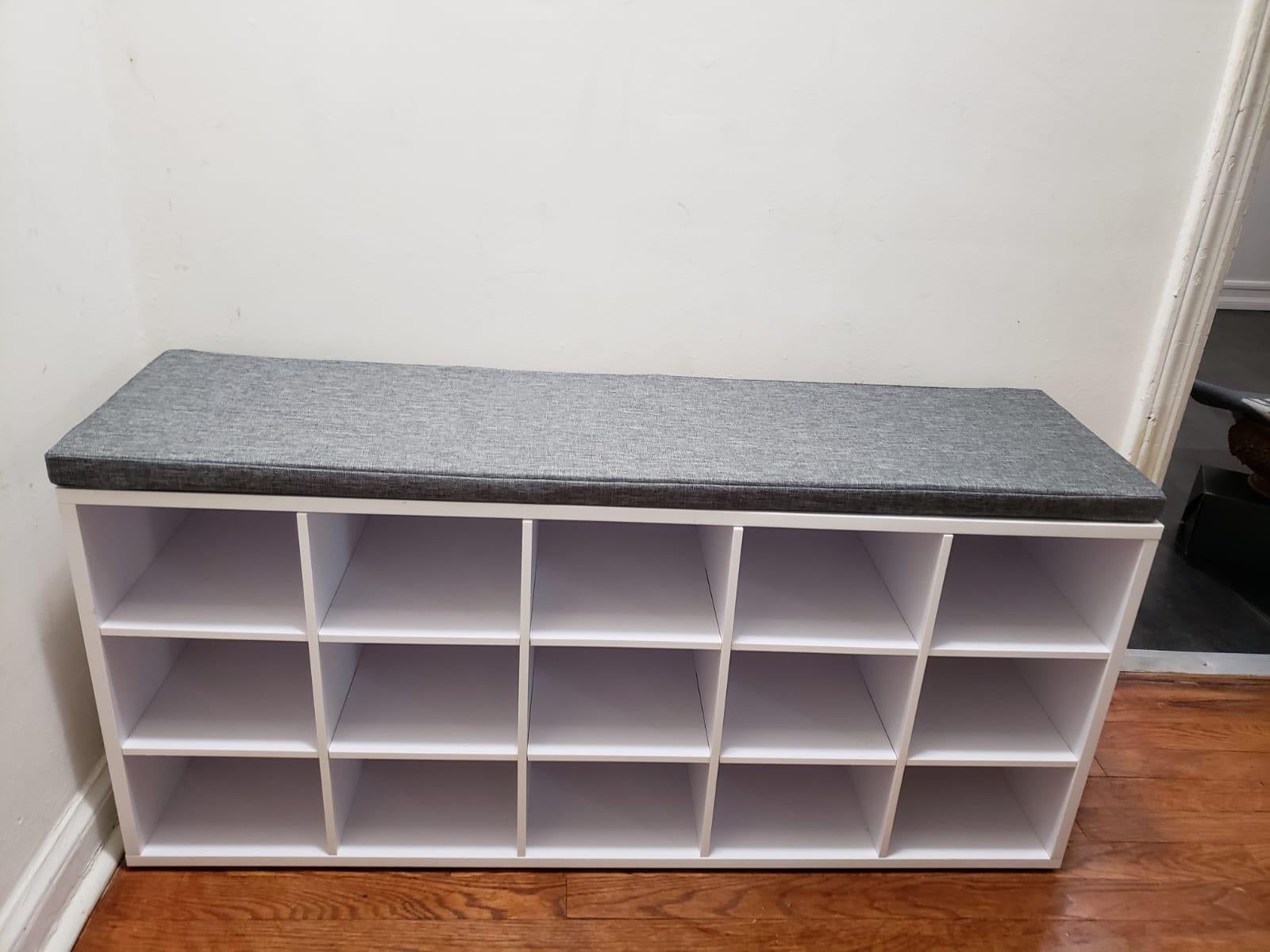 Shoe Bench with Cushion, 15-Cube Storage Bench, Holds up to 440 lb