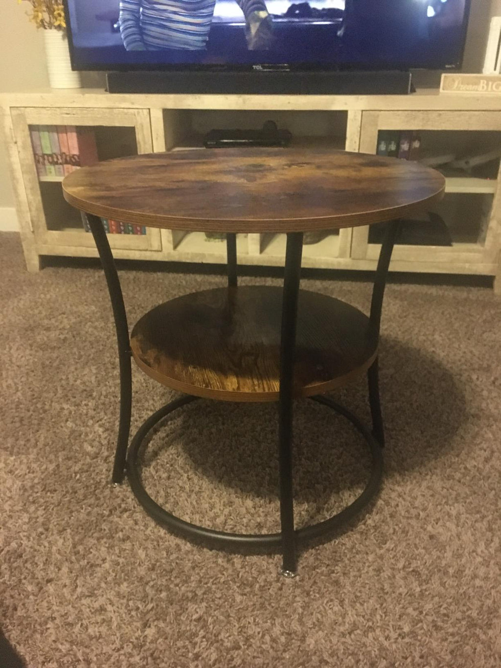 Side Table | Round End Table with Shelves