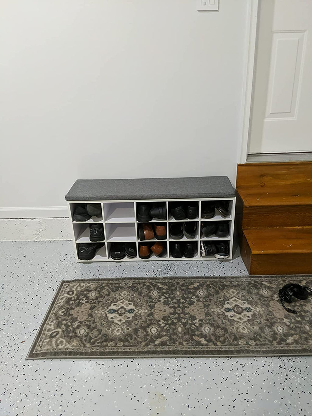 Shoe Bench with Cushion, 15-Cube Storage Bench, Holds up to 440 lb