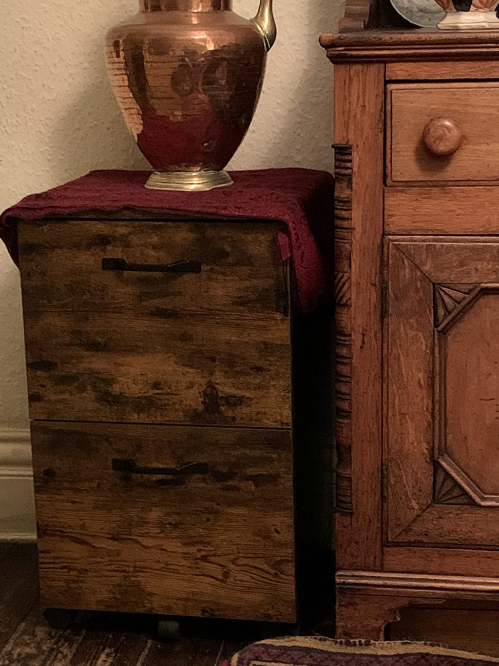 Rustic File Cabinet with 2 Drawers, Rolling Office Filing Cabinet with Wheels