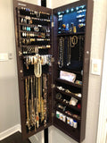 47" H Full Screen Mirrored Jewelry Cabinet Armoire, 6 LEDs Jewelry Organizer Wall Hanging/Door Mounted, Larger Capacity