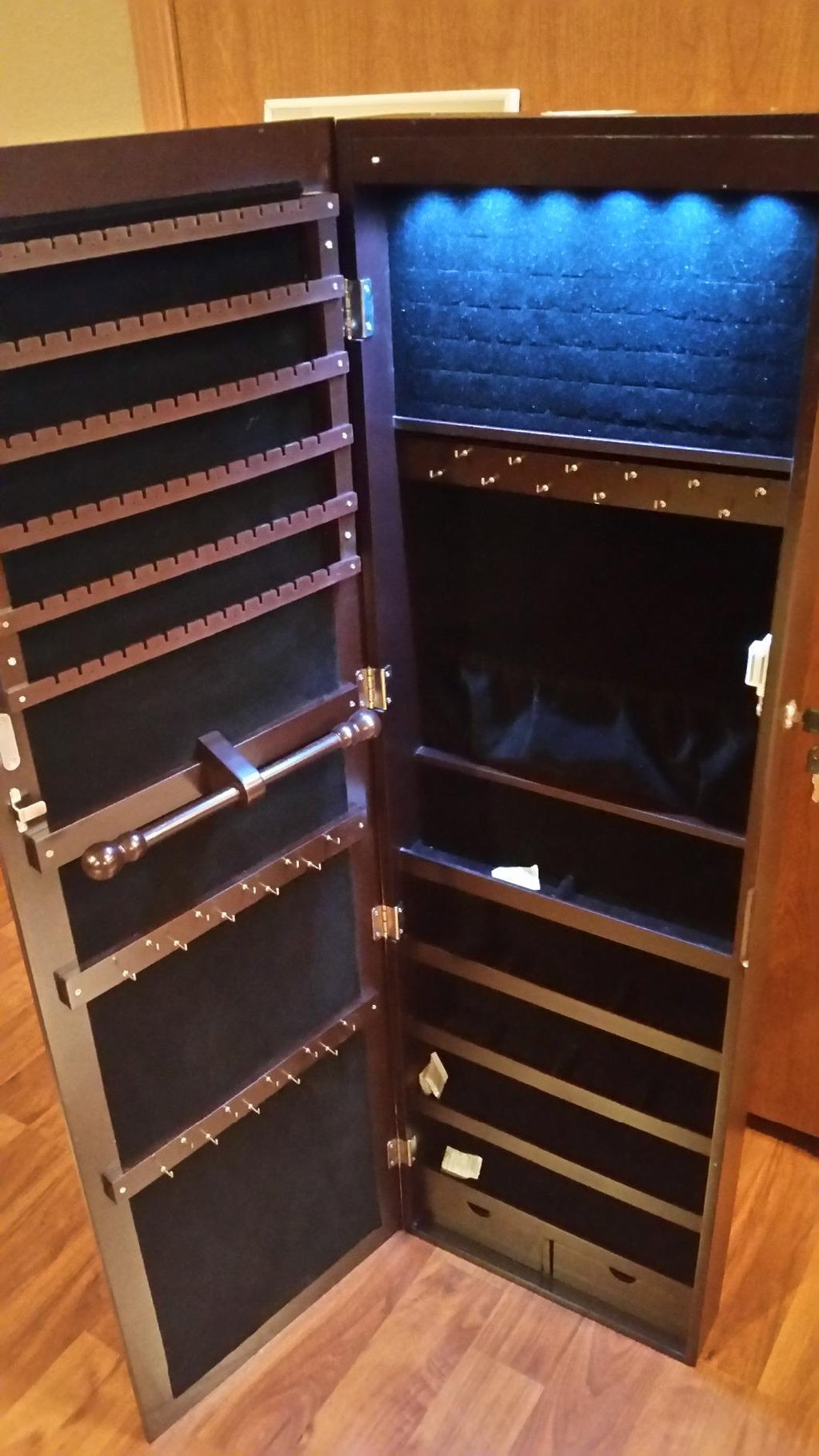 6 LEDs Jewelry Cabinet, Lockable Wall/Door Mounted Jewelry Armoire Organizer with Mirror and 2 Drawers
