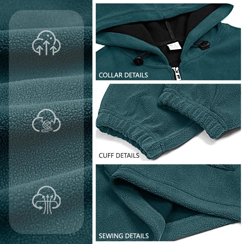 Men's Padded Fleece Solid Color Half Zip Hooded Pullover Sweater