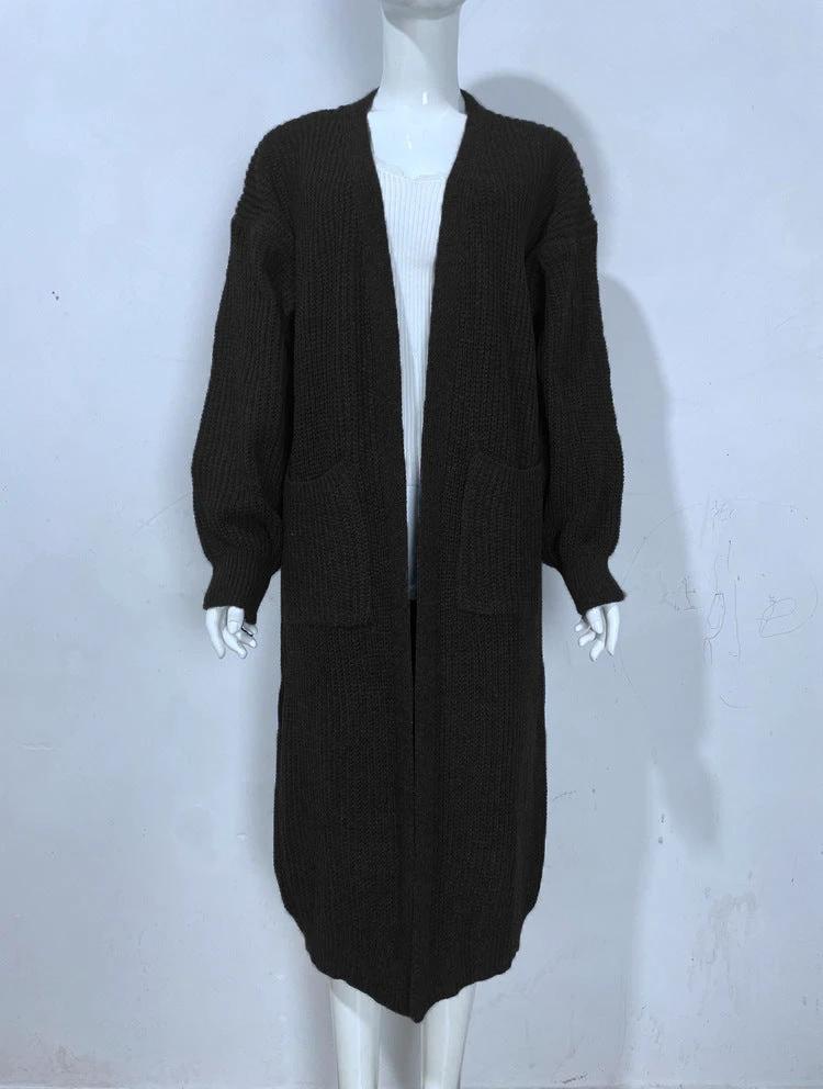 Women's Knitted Plus Size Long Cardigan w/ Pocket