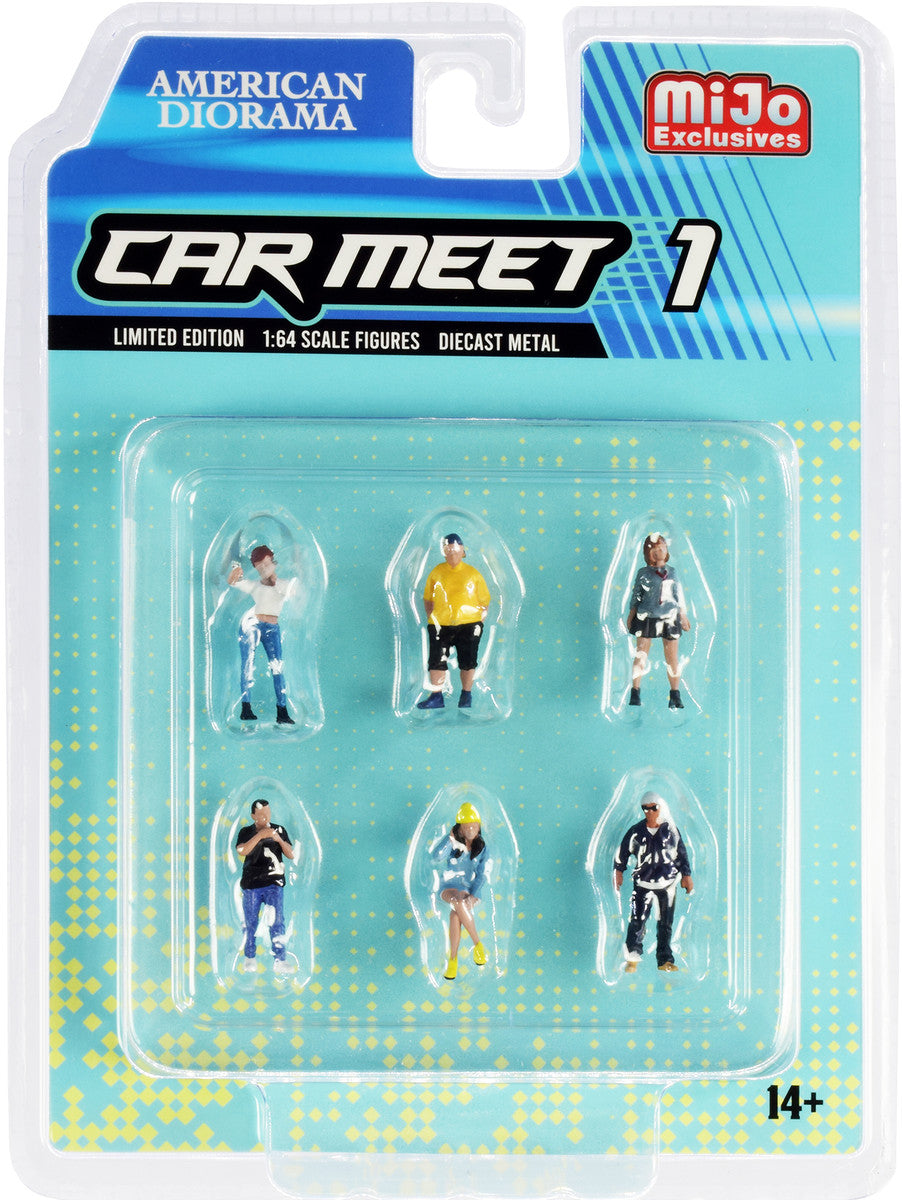 "Car Meet 1" 6 piece Diecast Figurine Set for 1/64 Scale Models by American Diorama