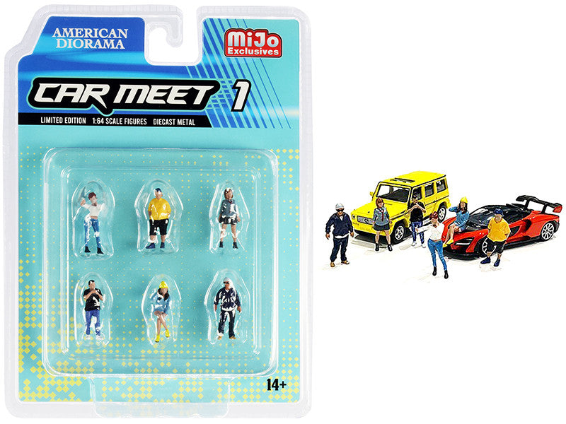 "Car Meet 1" 6 piece Diecast Figurine Set for 1/64 Scale Models by American Diorama
