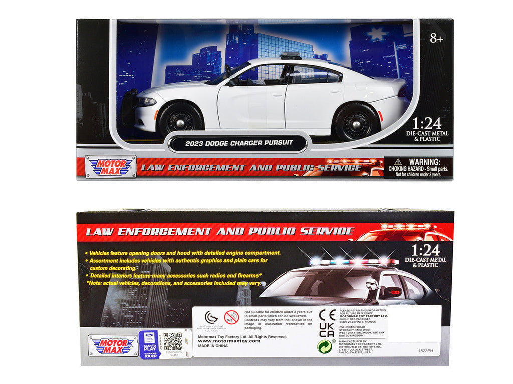 2023 Dodge Charger Pursuit Police Car Plain White "Law Enforcement and Public Service" Series 1/24 Diecast Model Car by Motormax