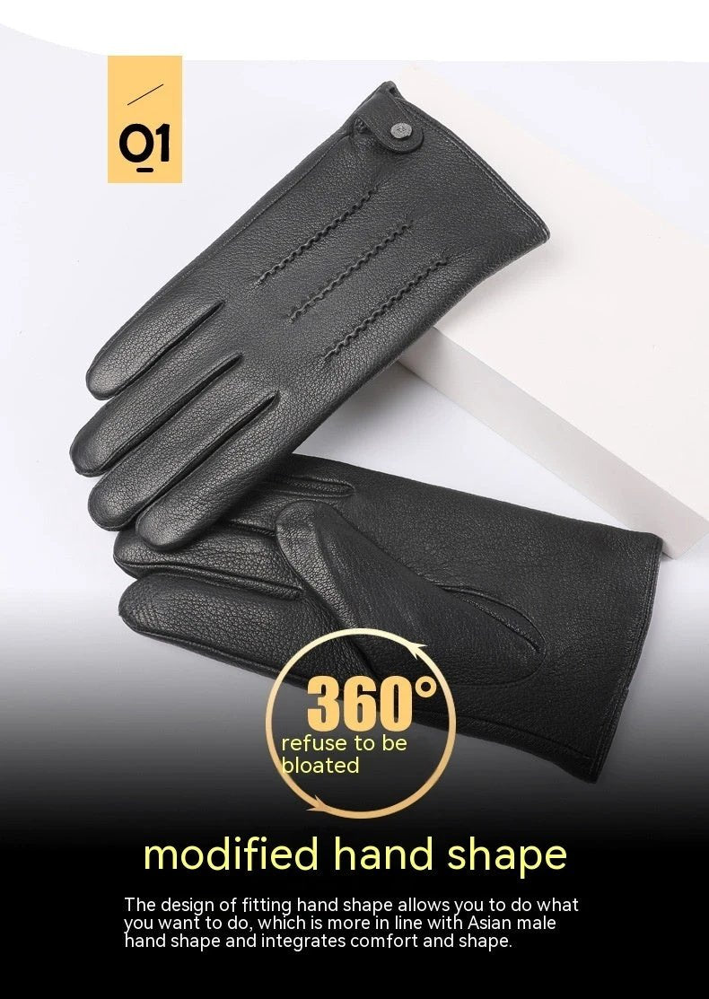 Fleece-lined Thickened Leather Gloves For Men