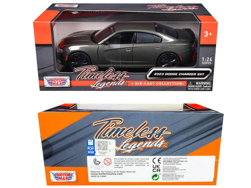 2023 Dodge Charger SXT Gray Metallic "Timeless Legends" Series 1/24 Diecast Model Car by Motormax