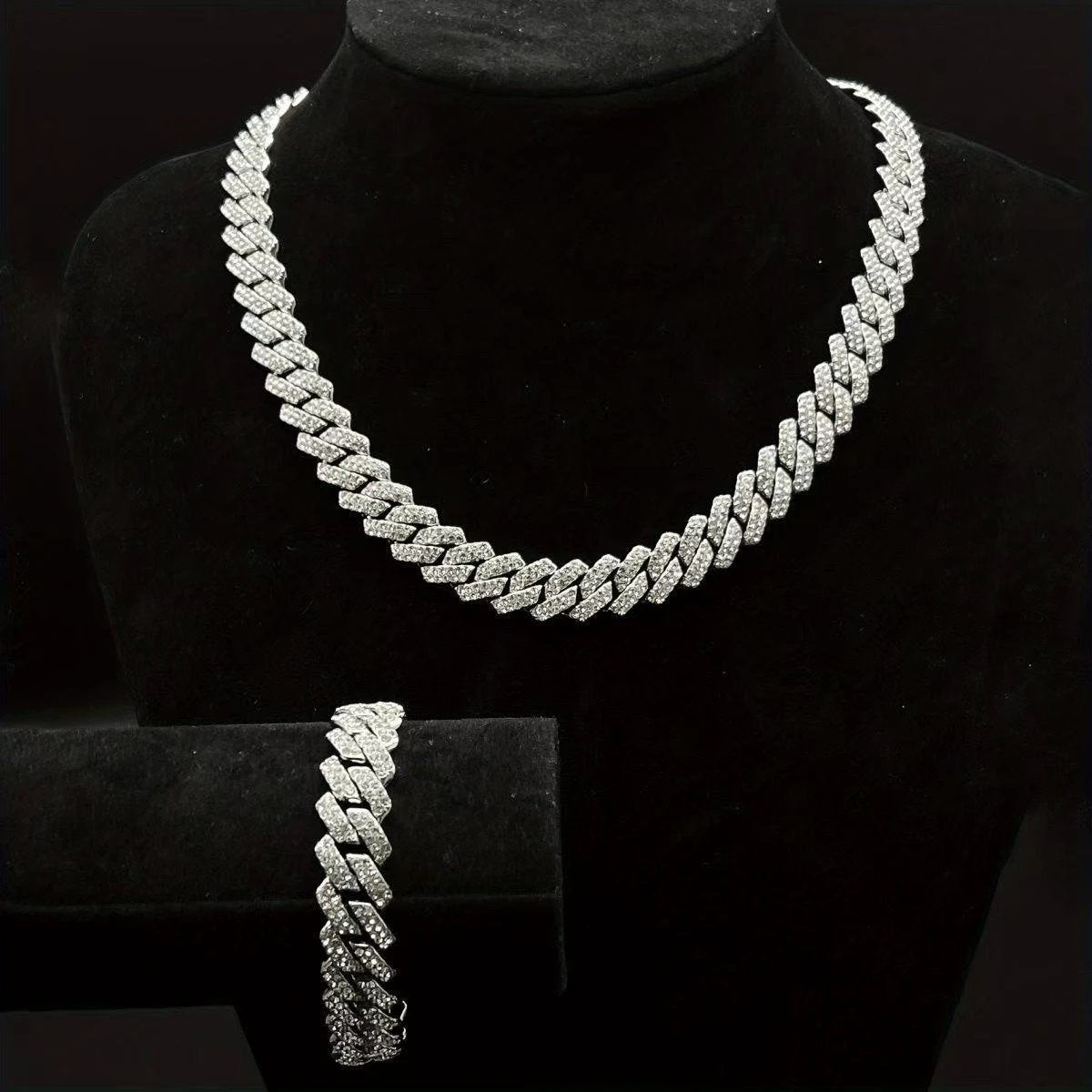 14mm Diamond-Encrusted Rhombus Necklace For Men