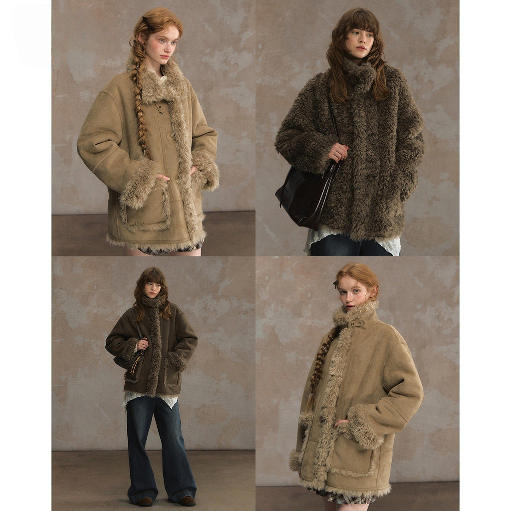 Womens Thickened Lambswool Coat For Autumn And Winter