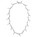 7X420 - Rhodium 925 Sterling Silver Necklace with Synthetic Pearl in White