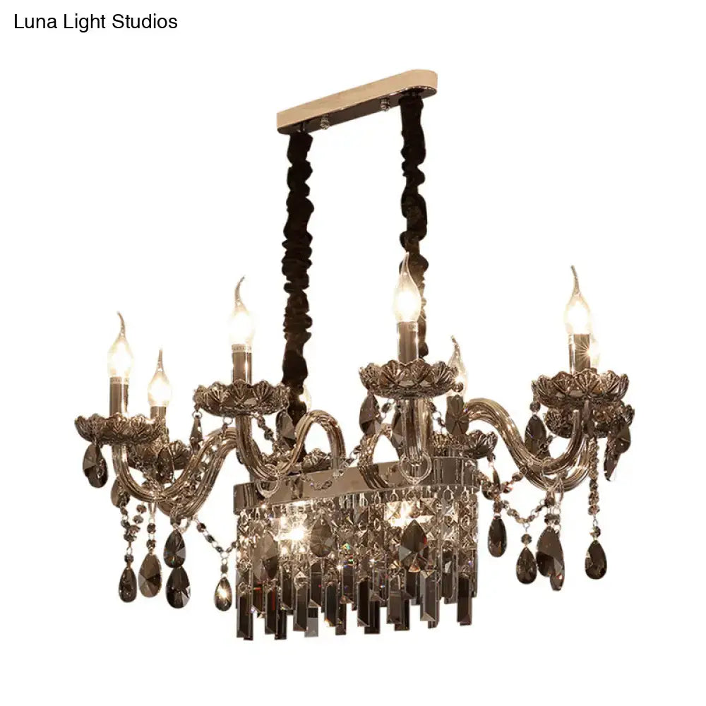 Ornate smoke gray crystal island pendant – dining room chandelier