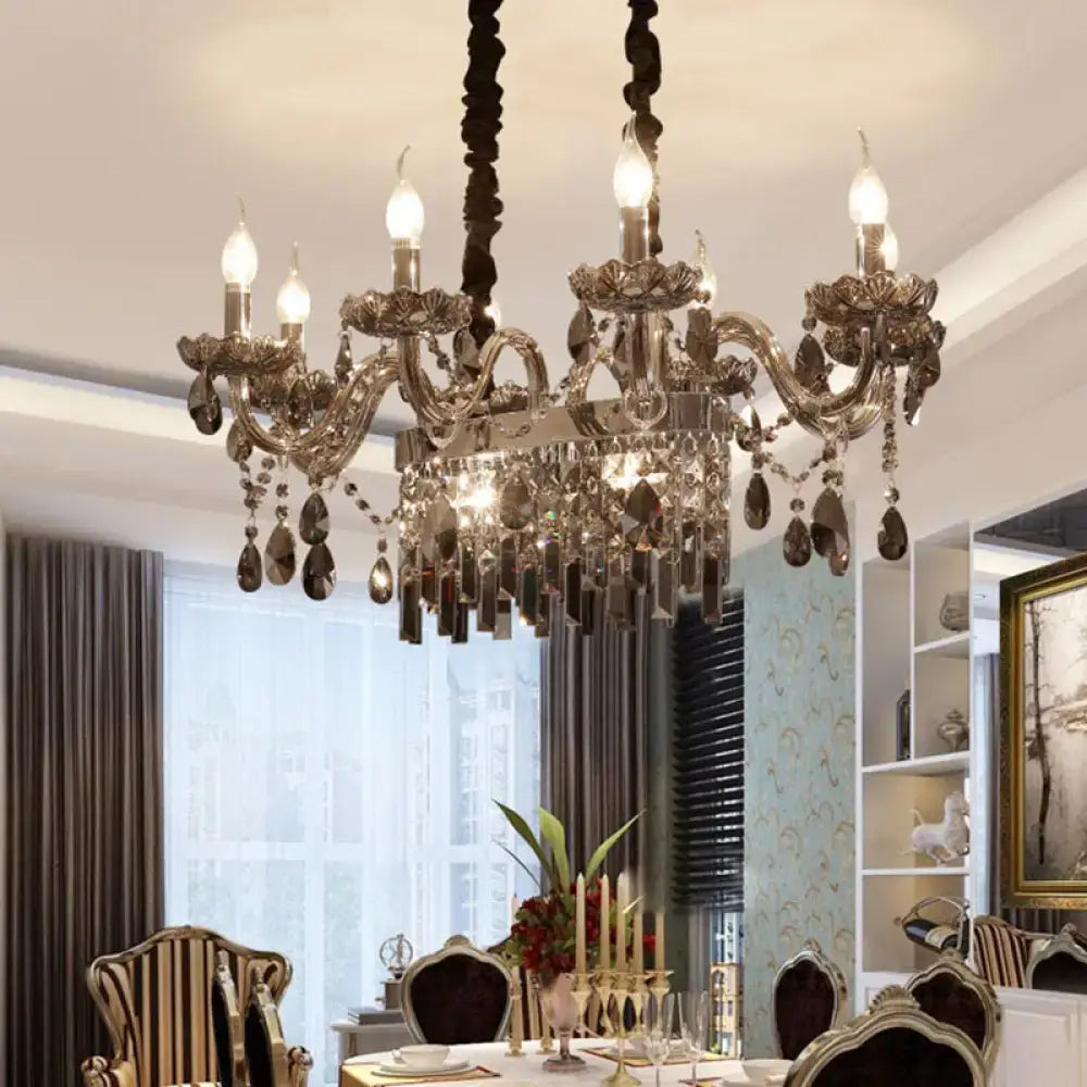 Ornate smoke gray crystal island pendant – dining room chandelier
