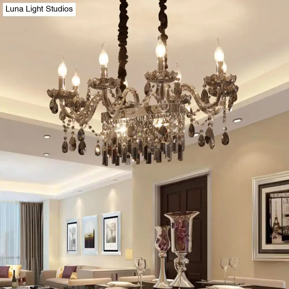 Ornate smoke gray crystal island pendant – dining room chandelier