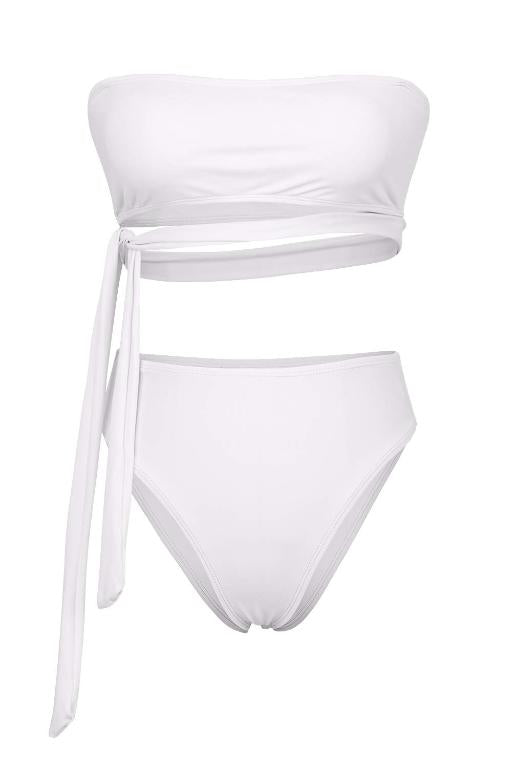 Bandeau Bikini High Wiast Set Swimsuit Women Bandage Swimwear Women Sports Bathing Off Shoulder Two Pieces Set Biquini