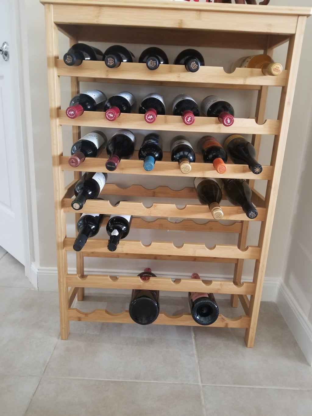 Wine Rack, 42-Bottle Rack , 7-Tier Display with Table Top, Bamboo, Bottle Holder