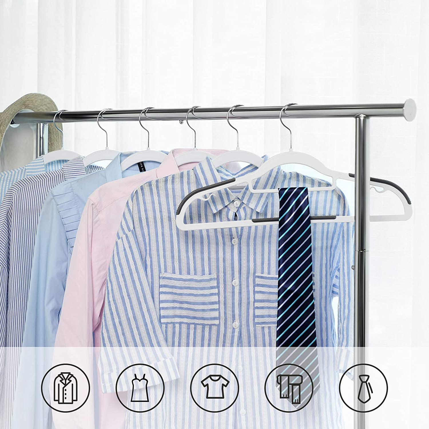 Pack of 50 Coat Hangers, Heavy Duty Plastic Hangers with Non-Slip Design, Space-Saving Clothes Hangers