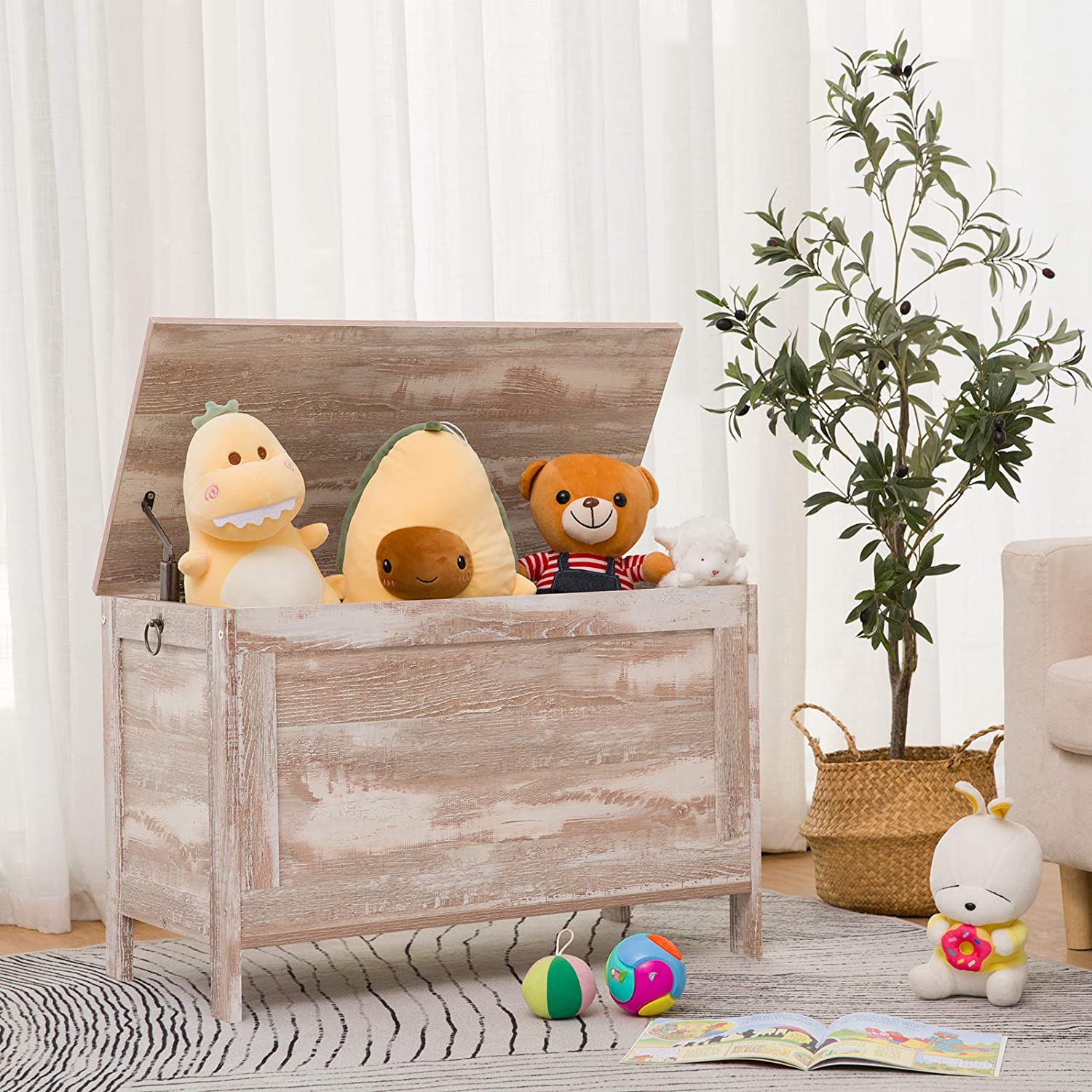 Storage Chest Sturdy Entryway Storage Bench, Wood Look Accent Furniture, Easy Assembly Oak White