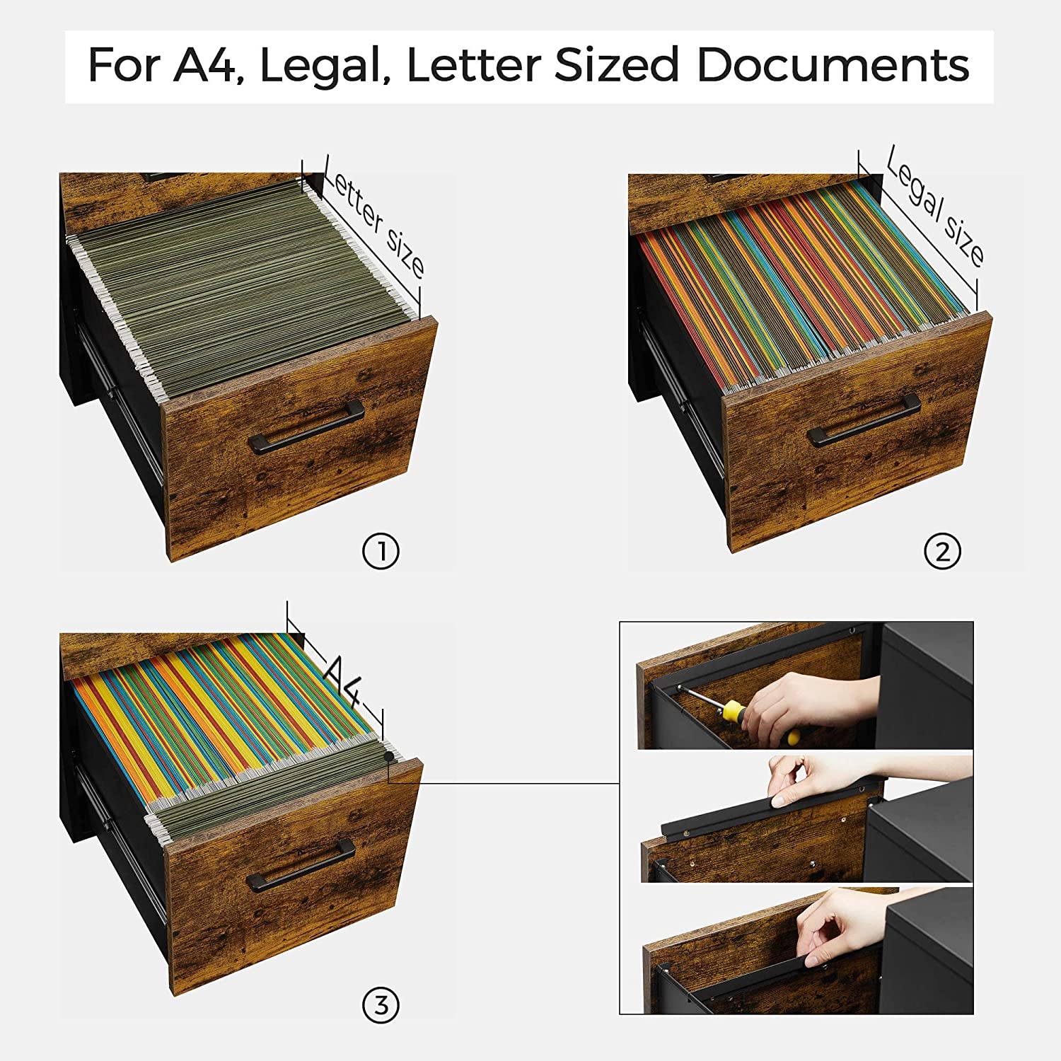Mobile File Cabinet, Office Filing Cabinet with Wheels and Lock for A4