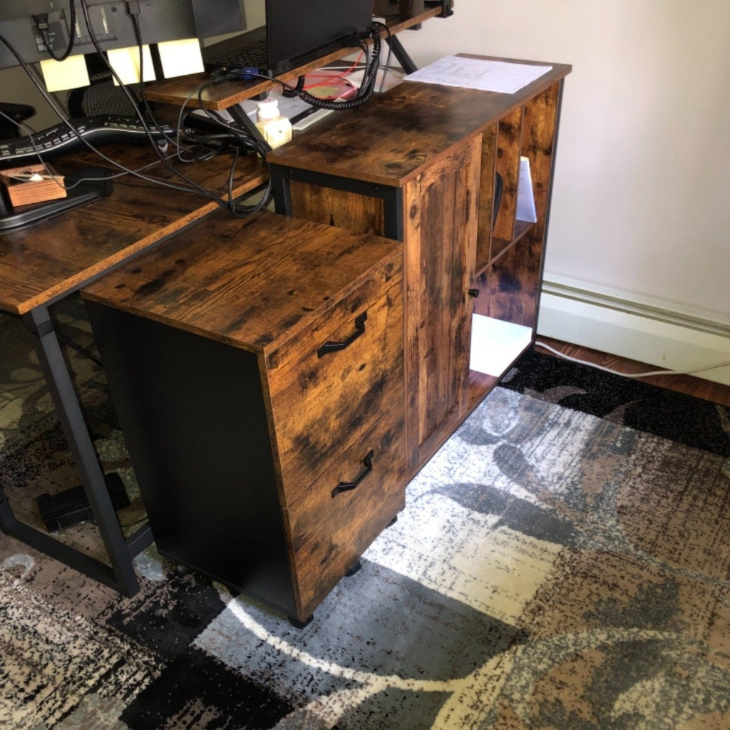 Rustic File Cabinet with 2 Drawers, Rolling Office Filing Cabinet with Wheels