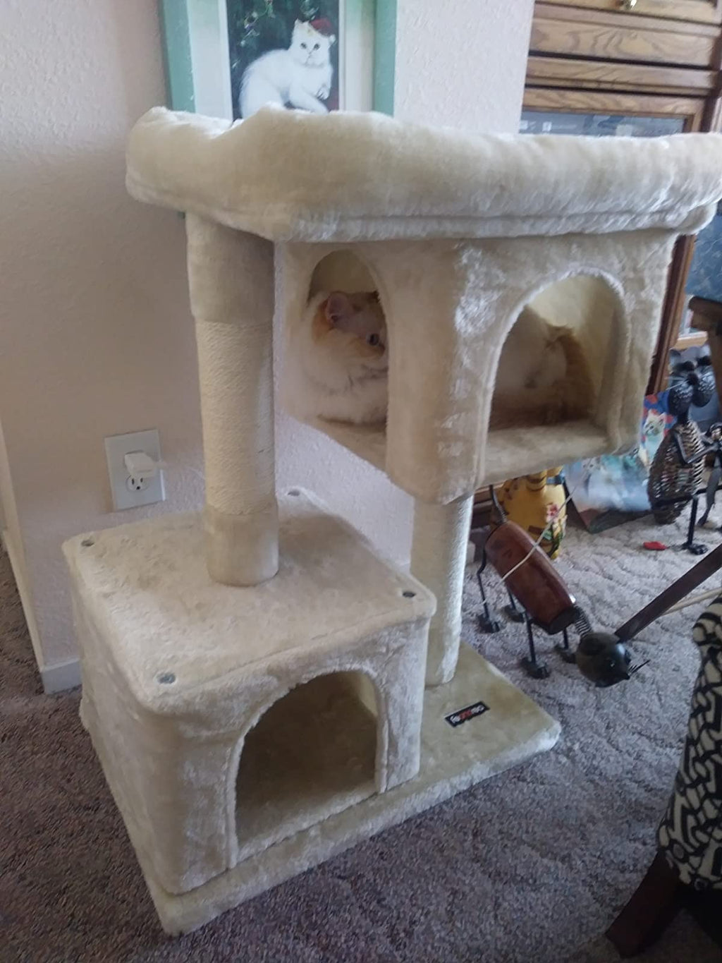 Cat Tree for Large Cats, 2 Cozy Plush Condos and Sisal Posts